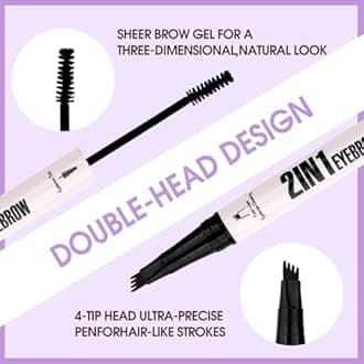 2-in-1 Makeup Eyebrow Pen with Powder: Dark Brown, for Grooming & Shaping Eyebrow, Waterproof, Ultra-Fine 4 Micro-Fork Tip, Powder for Shaping, Filling, and Decorating Brows, M-RM-X0