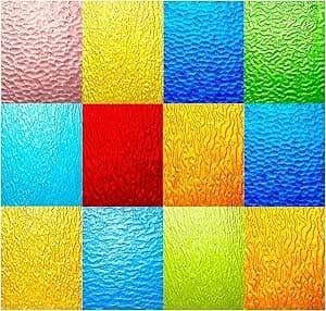 10 Textured Transparent Stained Glass Sheets, Assorted Art Mosiac Pack for DIY Mosaic Crafts, 4x6 inches Cathedrals Glass for Stained Mosaic Supplies and Home Decor, Textured Transparent