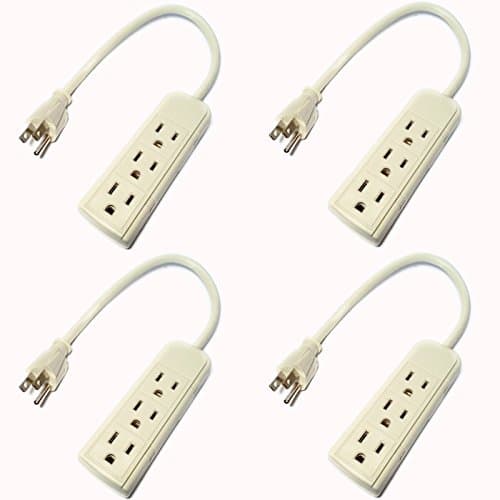ps28e Bundle 4 Sets 120 Volt 1 ft Grounded Power Cord w/ 3 Outlet Power Strip