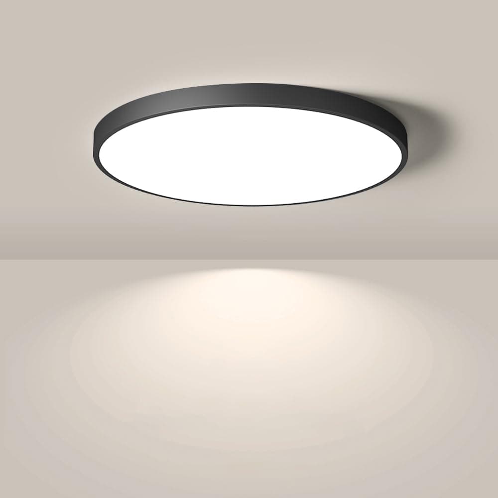 LED Flush Mount Ceiling Light Fixture, 8.9 Inch 18W, 4000K Daylight White, Black Flat Modern Round Lighting Fixtures, 1800LM, 180W Equivalent White Ceiling Lamp Lights for Kitchen, Stairwell, Bedroom
