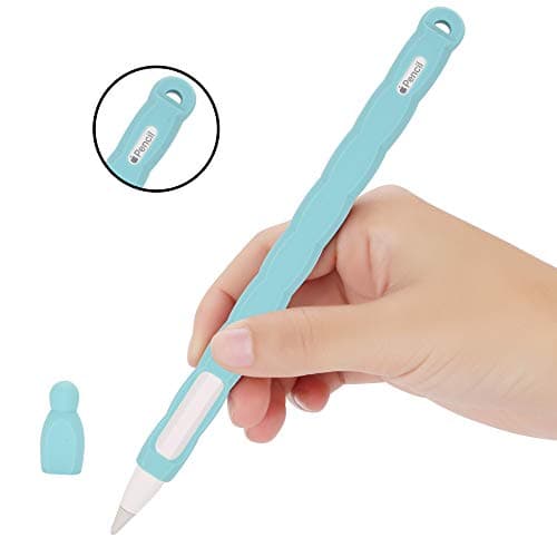 IDOOLS Compatible Apple Pencil (2nd Generation) Silicone Case Sleeve Holder Grip + Nib Cover Accessories Kit Compatible iPad Pro 12.9” - Blue