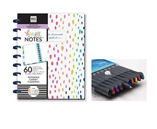 me & My Big Ideas: Medium/Classic Happy Notes A Little Splash of Color Notebook and Comes with Kemah Craft 10 Pc Fineliner Color Pen (PLNO-22)