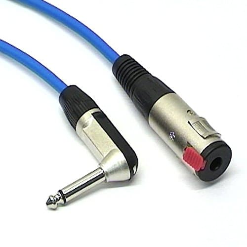 30cm Mono 1/4" Jack Socket to Right Angled Plug, Extension Patch Cable, Blue
