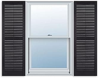15 Inch x 67 Inch Standard Louver Exterior Vinyl Window Shutters, Black (Pair)