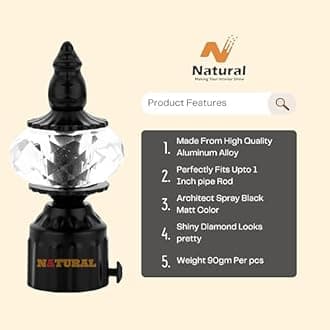 Natural Heavy Duty Aluminum Royal Luxury Design Curtain Bracket/Finial and Curtain Support with Screw/Wallplug for Window & Door Curtain Fittings Suitable Upto 1 Inch Pipe. (6 Set, Black MATT)