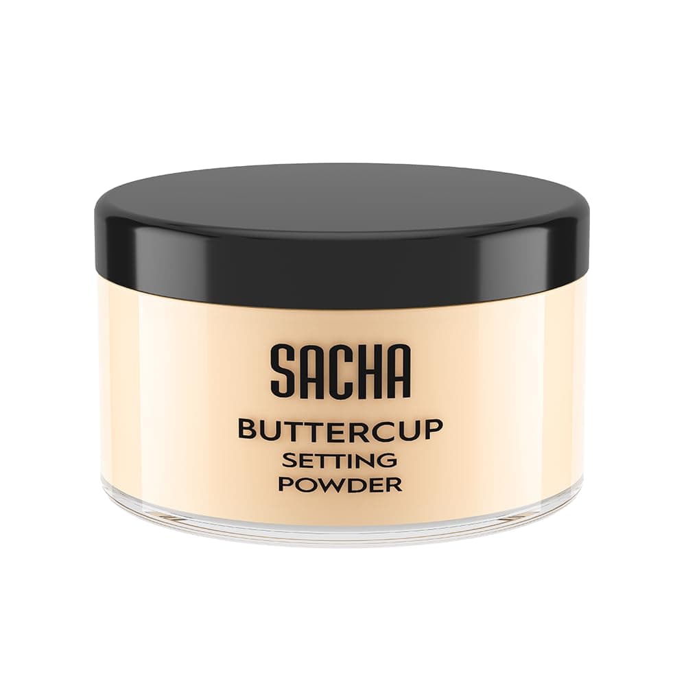 Sacha BUTTERCUP Light Setting Powder. No Ashy Flashback. Blurs Fine Lines and Pores. Loose, Translucent Face Powder to Set Makeup Foundation or Concealer. For Light to Medium Skin Tones, 1.75 oz.