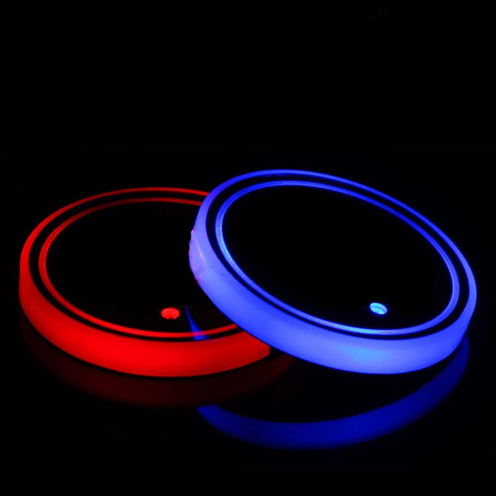 Led Cup Holder Lights, 2 Pieces Car Cup Holder led Lights with 7 Colors USB Charging Mat Cup Pad Coaster Insert LED Interior Atmosphere Lamps