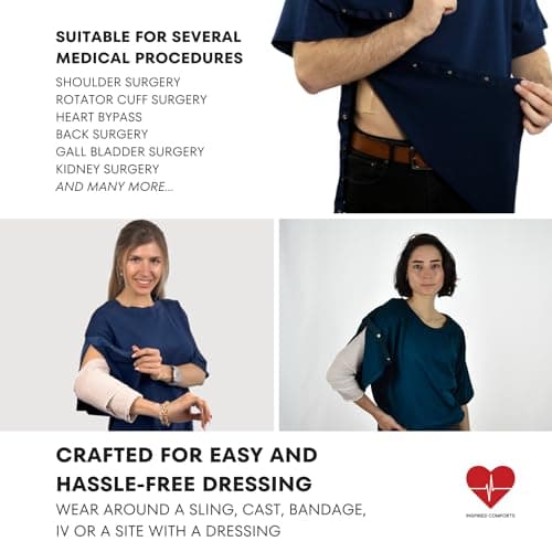 Inspired Comforts Unisex Right Shoulder & Side Access Post Surgery & Rehab Snap Shirt