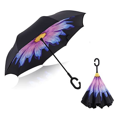 Lepapillon Creative Travel Car Reverse Umbrella Waterproof Folding C-Hook Handle Double Layer Inverted Umbrella (Coloured Glaze)