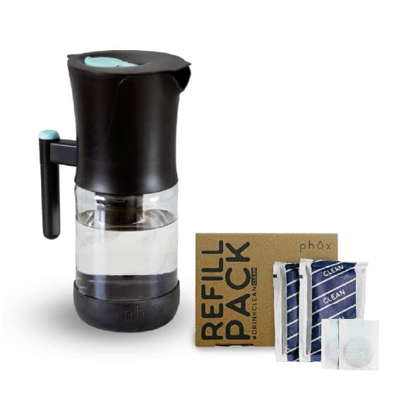 Phox V2 Water Filter | 2.2L Glass Water Filter Jug and Refillable Eco Cartridge Cartridge | 3 Month Supply (Clean Pack)