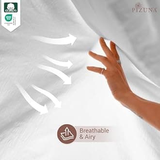 Pizuna Percale Fitted Sheet Double 140x200 cm with 2 Pillowcases, White, 100% Long Staple Cotton, Crisp Percale Weave, 40 cm Deep Fitted Sheets Double Bed