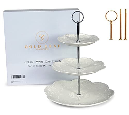 Sophia Interchangeable Embossed 2 or 3 Tier Cake Cupcake Dessert Display Stand - Serving Platter Includes Silver and Gold Hardware