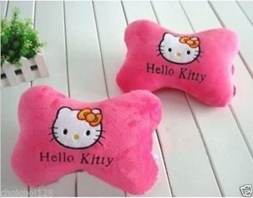 a pair/2 pieces Pink Hello Kitty Plush Car Seat Head Rest bone shape Cushion Pillows Neck Rest Pillows