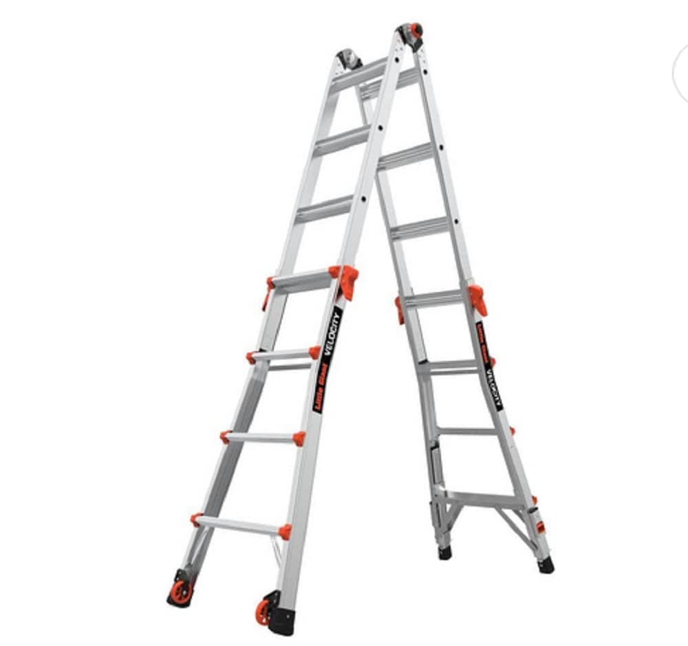 Ladders Velocity 17-Ft Folding Multi-Position Ladder, Aluminum, 300 lb Load Capacity, Type 1A Extra Heavy Duty, 18-Ft Reach, with Ratchet Levelers and Wheels (15417-801)