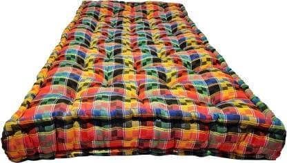 5-Inch Thick Soft Cotton Quilt | Foldable Queen Size Box Mattress | Medium Soft Gingham Plaid Checkered Multicolour Gadda | 72x60x5 Inches (5x6 Ft)
