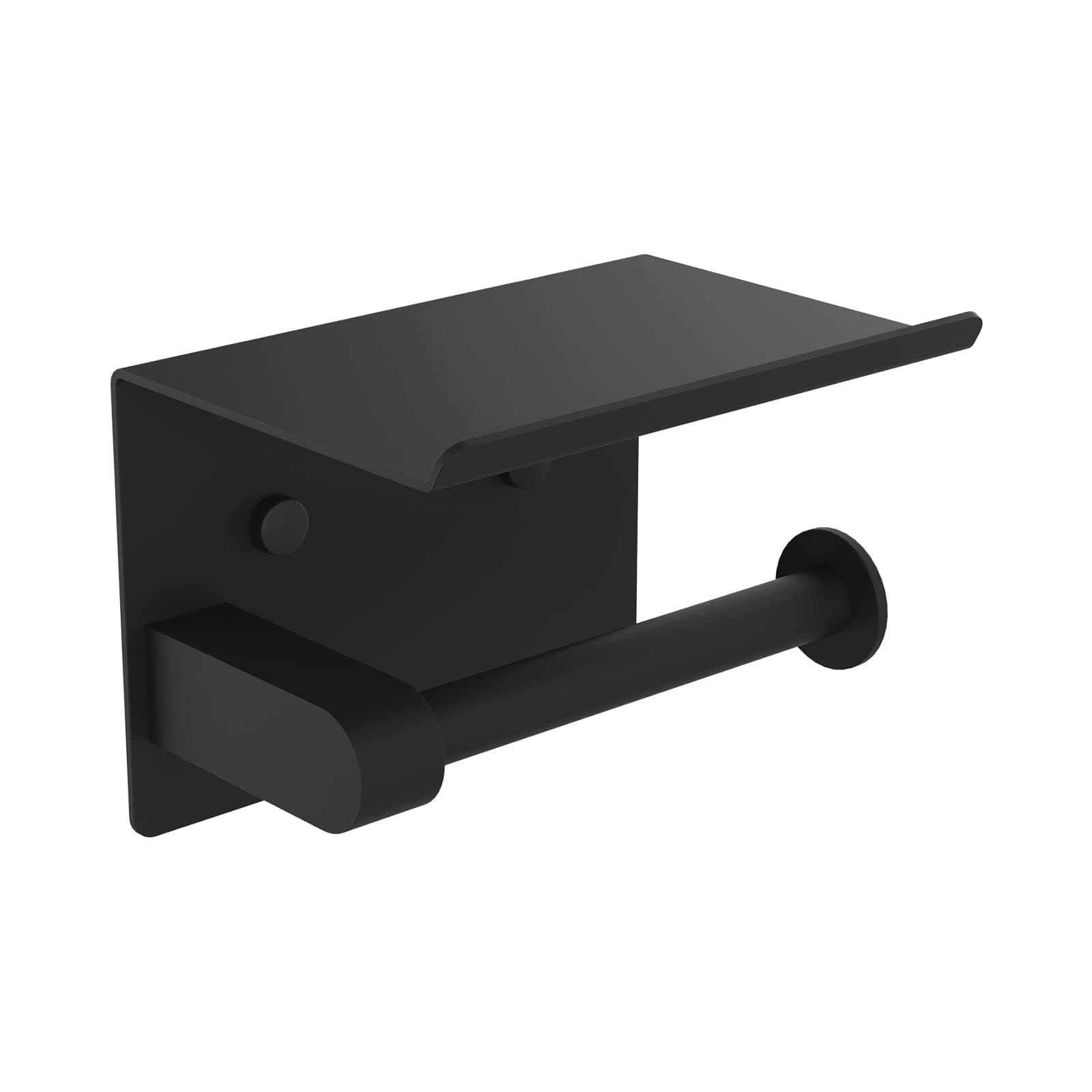 Ibergrif MK34053B Chrome Toilet Paper Roll Holder with Shelf, Wall Mounted or Self Adhesive, for Bathroom or Kitchen, Stainless Steel, Black