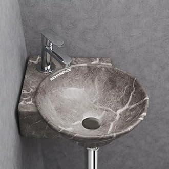 REMANENCE Wall Mounted Wash Basin for Bathroom | Ceramic Wash Basin Wall Hung Small Corner Wash Basin/Sink (16.3 x 13.8 x 4.3 Inch) (Designer Grey)