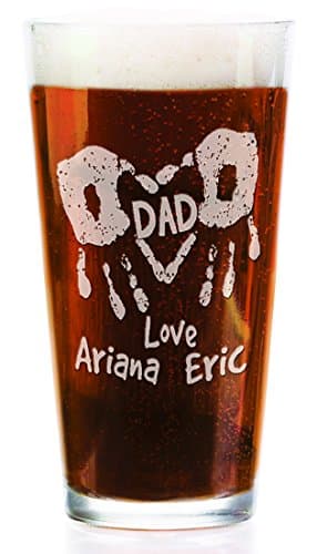 Hand Print Daddy Mom Personalized with Kids Names 16oz Pub Glass for Dad Mommy Grandparents Parents Papa from Son Daughter Baby Beer Mug for Christmas Birthday Fathers Day