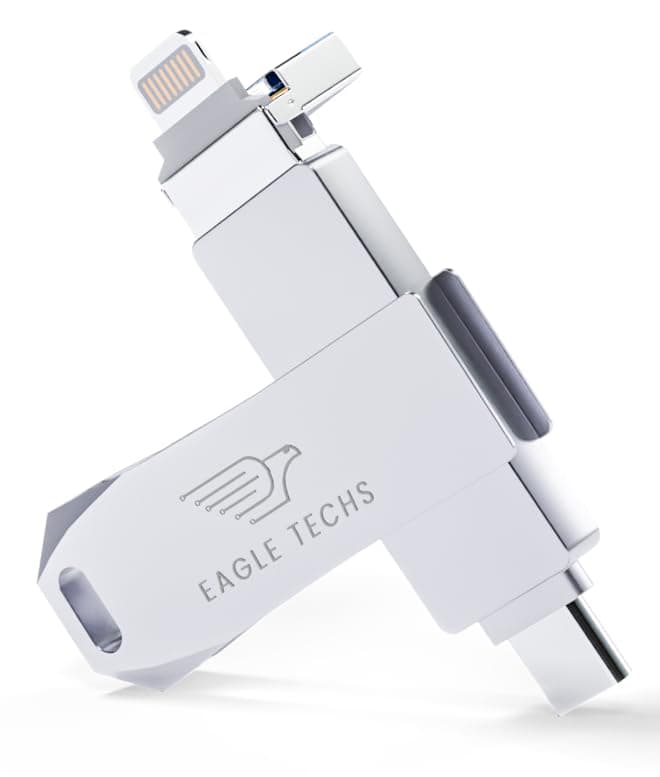 Flash Drive Compatible with iPhone, Android, Laptops & Tablets (USB Types A, Micro B, C & Lighting) (128 GB)