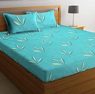 BSB HOME Premium Cotton Elastic Fitted Bedsheets with 2 King Size Pillow Covers | Double Bed with All Around Elastic 180 TC Supersoft |Sizex78+10 inches | Light Green