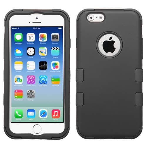 Asmyna Rubberized Tuff Hybrid Protector Case for iPhone 6 - Retail Packaging - Black