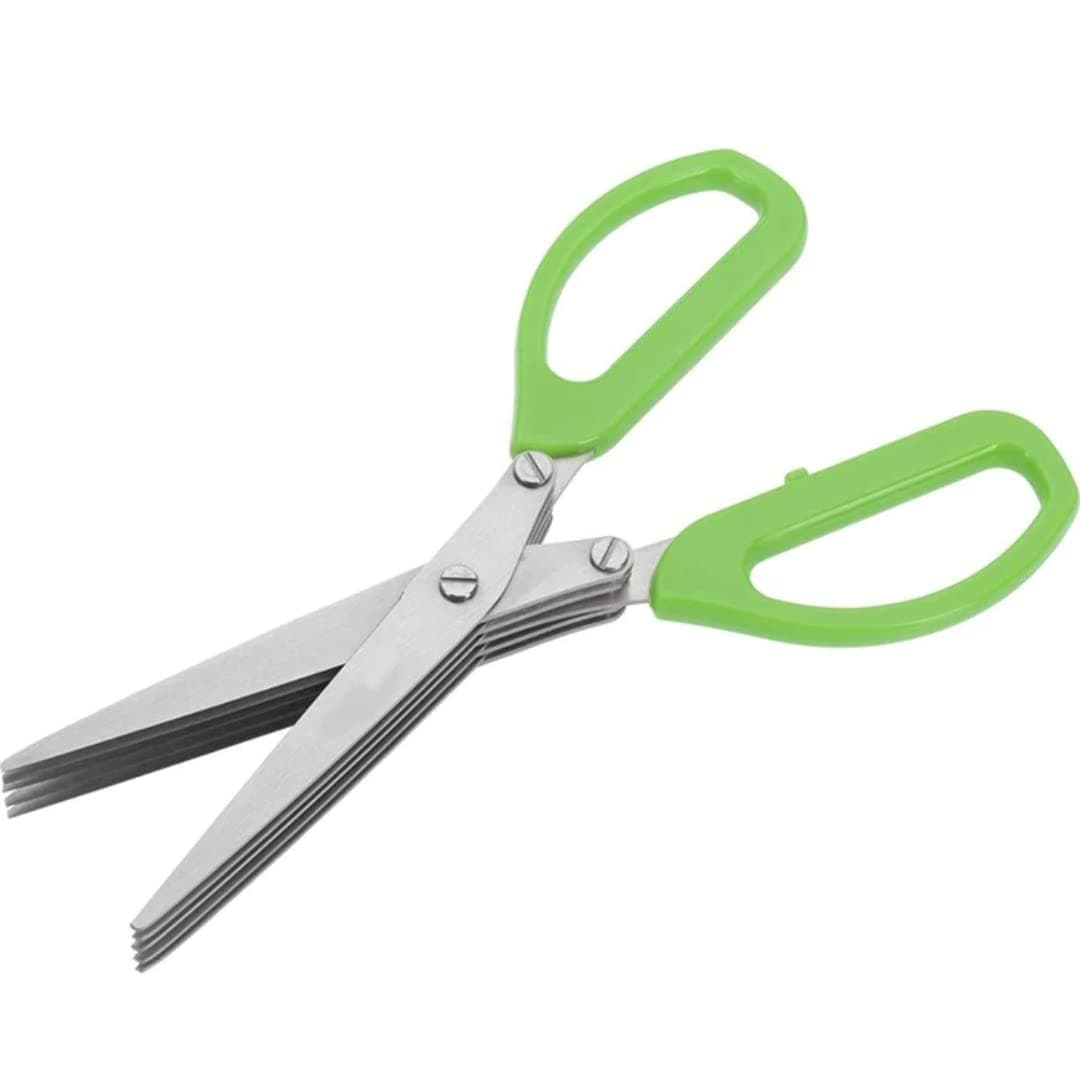 Suzec Kitchen Multi-Functional Stainless Steel Knives 5 Layers Scissors Cut Herb Spices Cooking Tools Vegetable Cutter with Cleaning Brush