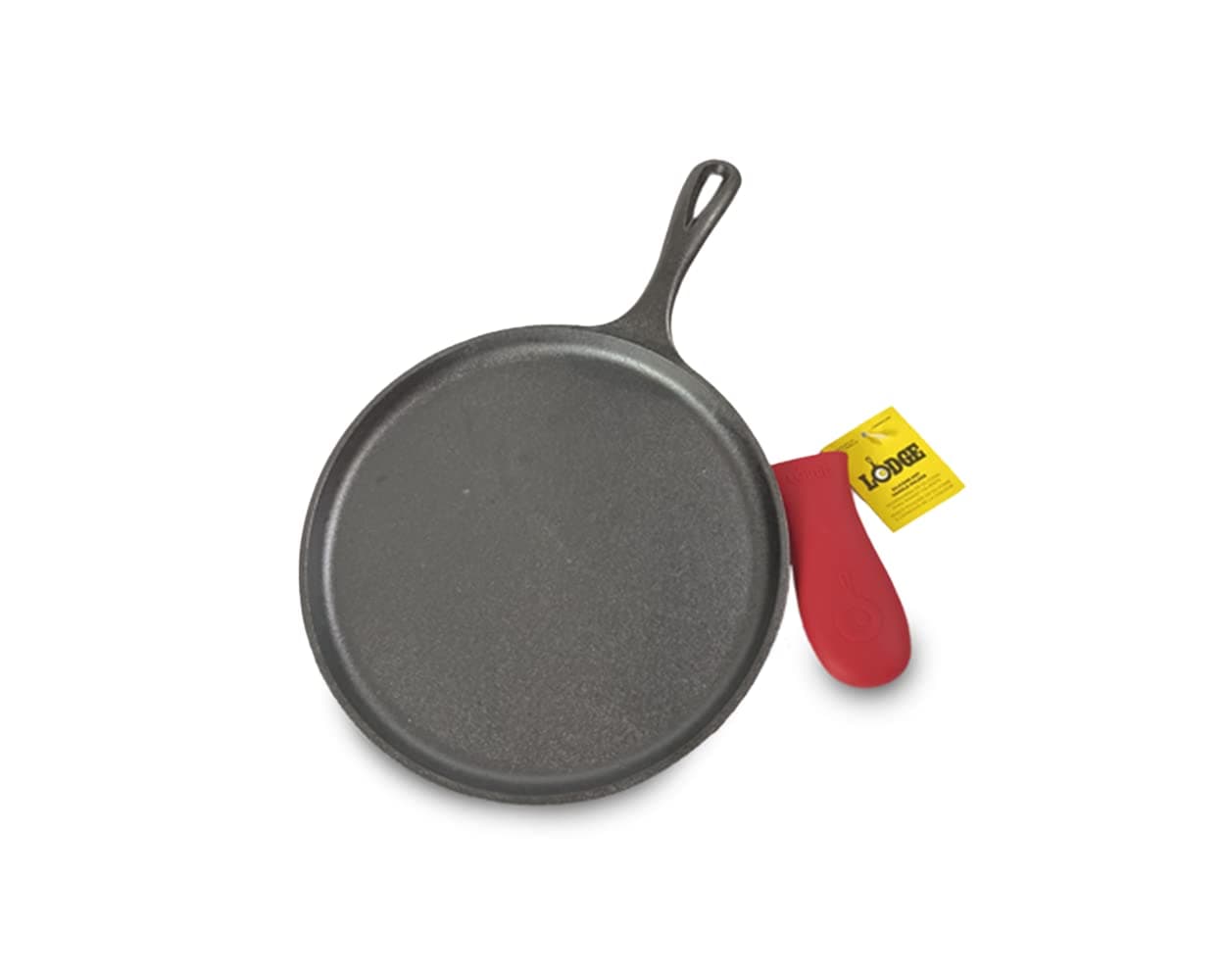 Cast Iron Griddle and Hot Handle Holder, 10.5", Black/Red
