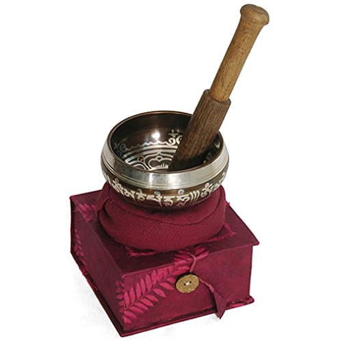 Quality Singing Bowls - Red Gift Box Black & Silver Singing Bowl Set