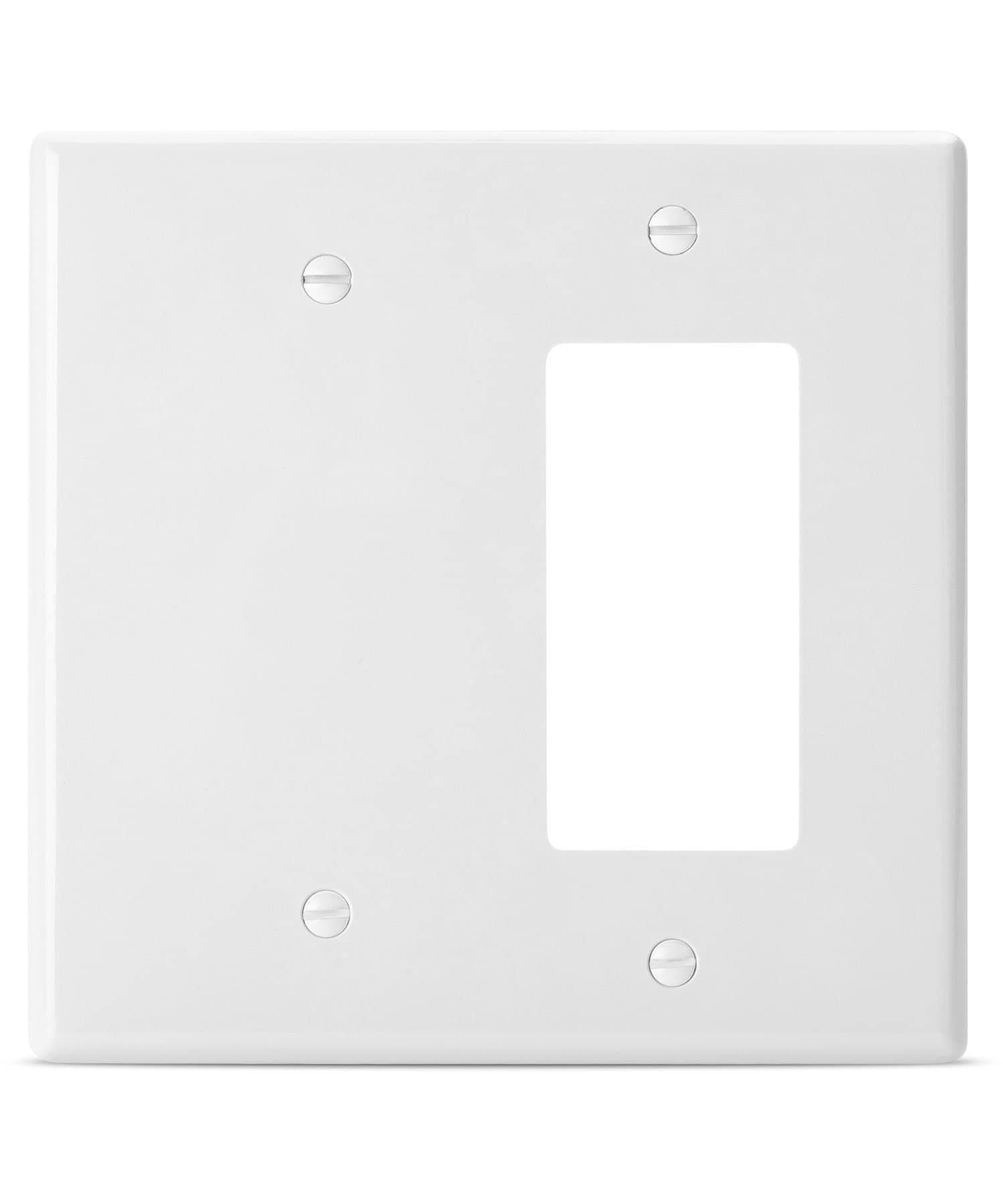 Bates Combination Wall Plate, Decorator/Blank, 2 Gang Switch Plate, White