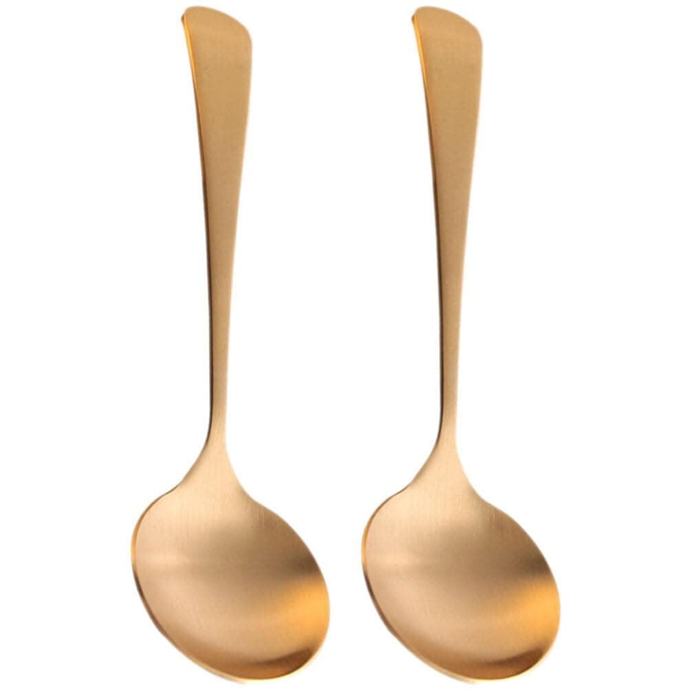 DECHOUS 2Pcs Copper Serving Spoons, 6.5'' Pure Copper Soup Spoon Porridge Scoop for Dining Home Kitchen Cooking Restaurant, Dishwasher Safe