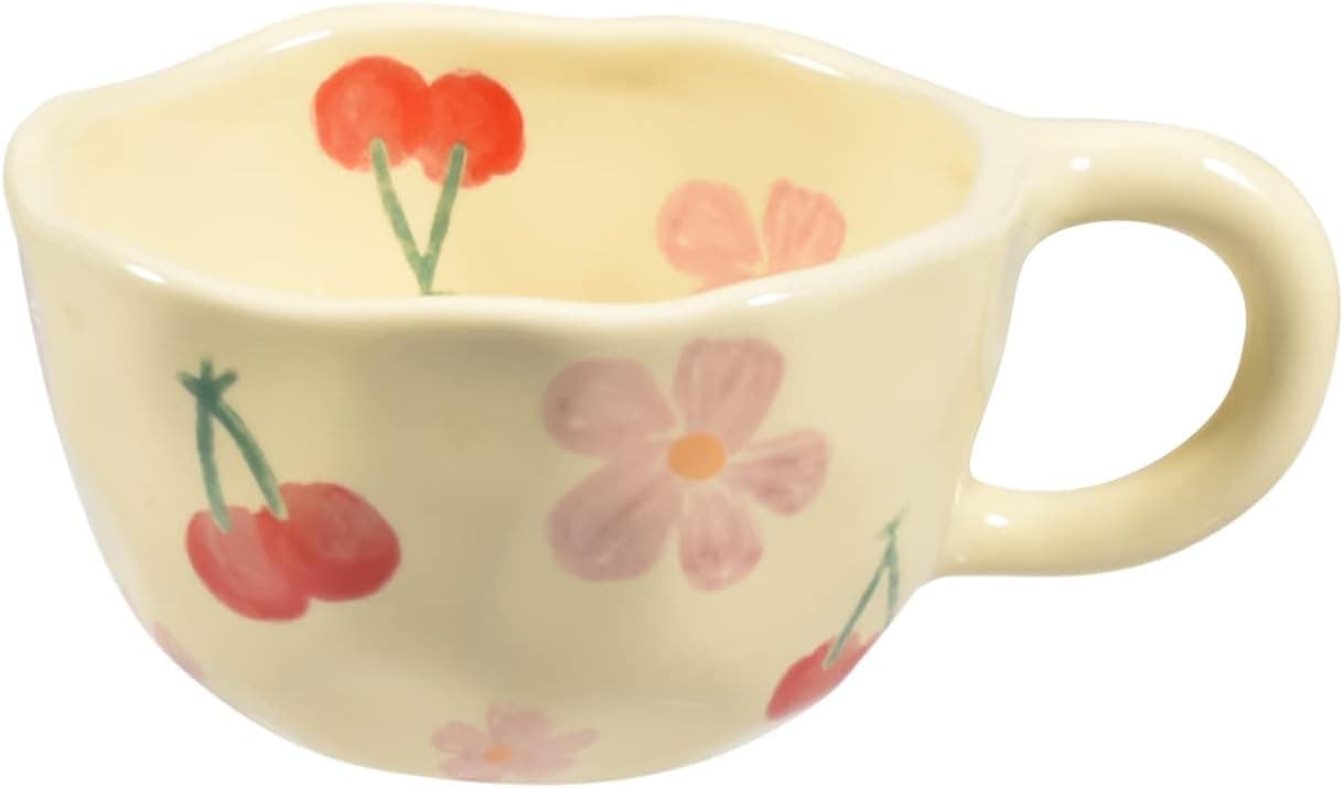 Ceramic Coffee Mug, Creative Flower Cup, Dishwasher and Microwave Safe, Unique Irregular Design, for Office and Home, 8.5 oz/250 ml for Latte Tea Milk, Flower Pattern