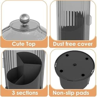 Makeup Brush Holder with Lid 360 Rotating Clear Dustproof Make Up Organizers for Vanity Bathroom Countertop, Black