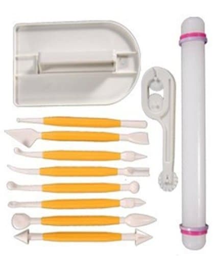 Beyond Border 4 Sets (11Pcs) Cake Modeling Tools Kit Set Sugarcraft Icing Cake Smoother Fondant Cutter Embosser Rolling Pin