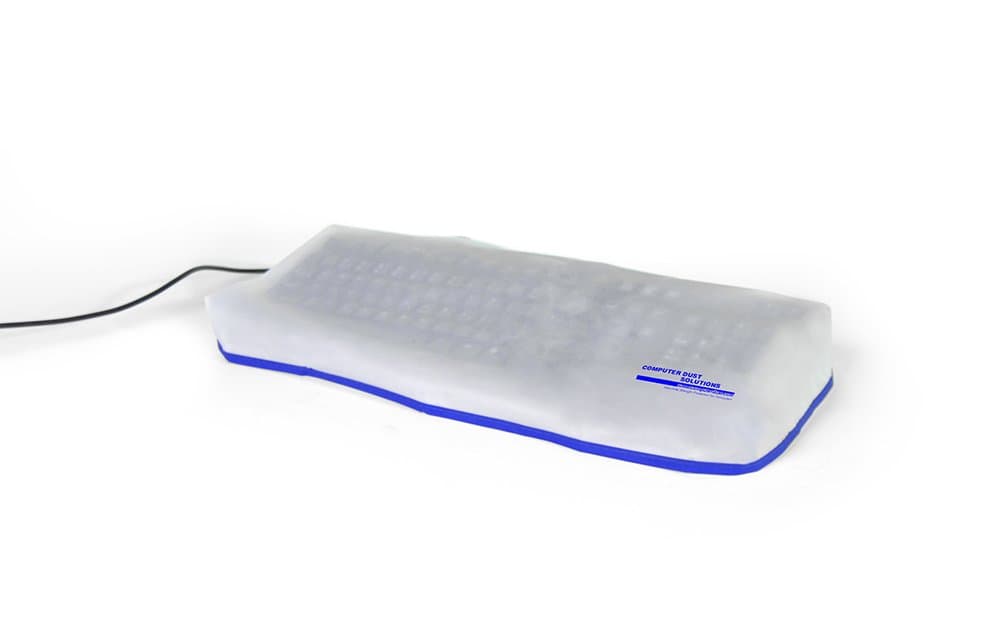 Keyboard Dust Cover, Covers Standard Size PC Keyboards, Silky Smooth Antistatic Vinyl, Translucent Coconut Cream Color with Blue Trim, Larger, (18W x2H x7D)