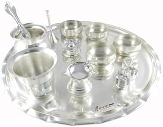 GoldGiftIdeas 12 Inch Sarovar Silver Plated Pooja Thali Set, Pooja Thali Decorative, Diwali Pooja Thali Set for Home, Pooja Itmes for Gift,