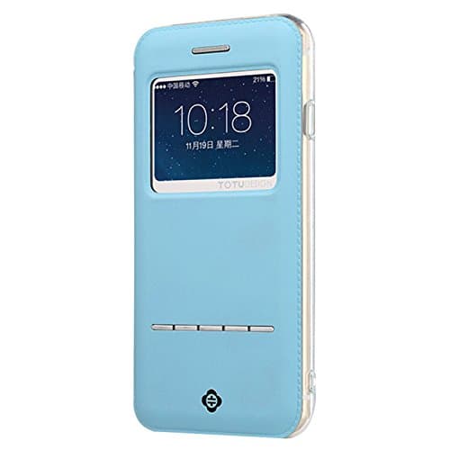 iPhone 6 Plus Case, Luxury Leather Smart Touch Answering Metal Front Window View Flip Cover Open Folio Case Cover Skin with Exquisite Workmanship for iPhone 6 Plus 5.5" (i6P J-Blue)