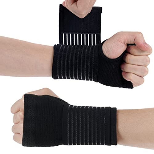 ACWOO Wrist Brace, 2 Pack Elastic Wrist Support with Strap, Adjustable Wrist Compression Relieves Wrist Pain, Tendonitis, Sports Use for Men and Women, Right & Left (Black)