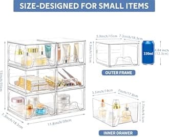 Homaigie 6 Pack Stackable Storage Drawers, Acrylic Bathroom Makeup Organizer and Storage,Clear Plastic Pull Out Drawers for Vanity, Undersink, Kitchen Cabinet, Pantry Organization and Storage