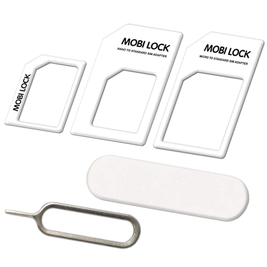 6 in 1 SIM Card Adapter Kit (Micro, Nano, Standard) - Compatible with iPhones (16, 15, 14, 13, X Pro), All Android Smartphones, iPads, and Tablets - by Mobi Lock