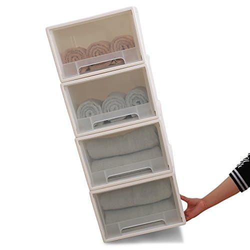 Aojia AJ Stacking Drawer, White Frame with Clear Drawer, AJ6021+3