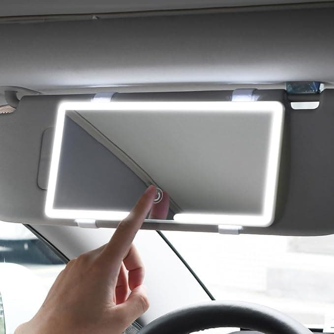BIRDLINE Car Sun Visor Vanity Mirror, Led Light Mirror With 3 Light Modes & 80 LED, Multifunctional Rechargeable Makeup Mirror, Dimmable Touch Control, Car Light Up Mirror Universal For Car, SUV.