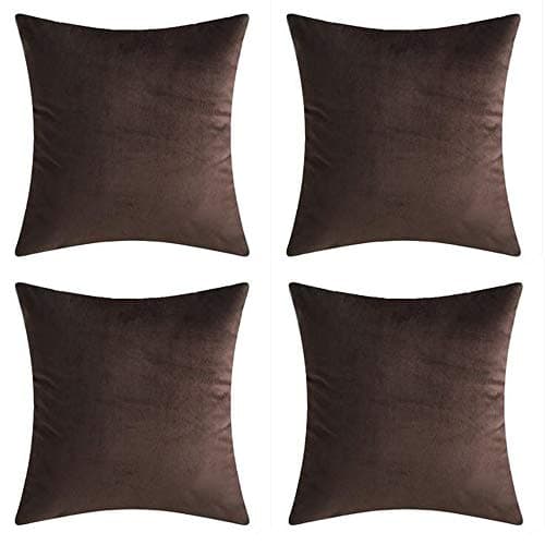 Andreannie Set of 4 Velvet Super Soft Comfortable Solid Decorative Throw Pillow Cover Cushion Case for Sofa Living Room 18 inches,20 inches Square (Brown, 20"x20") ¡­