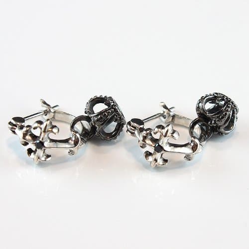 Black Crown and Fleury Cross Silver Earrings