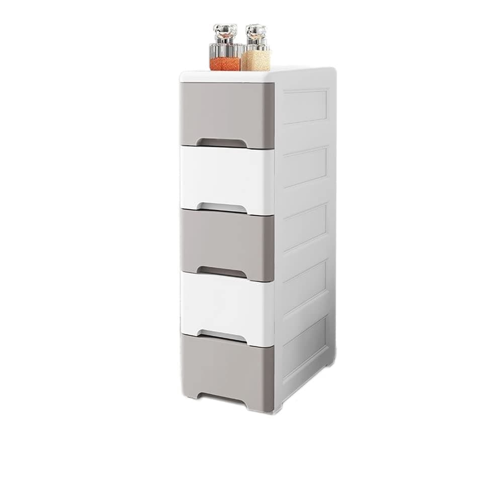 Cabinet Drawer Storage 5 Layers Drawer Storage Organizer for Kitchen Bedroom Bathroom Living Room Toilet Rack with Wheels 20CM Grey/White