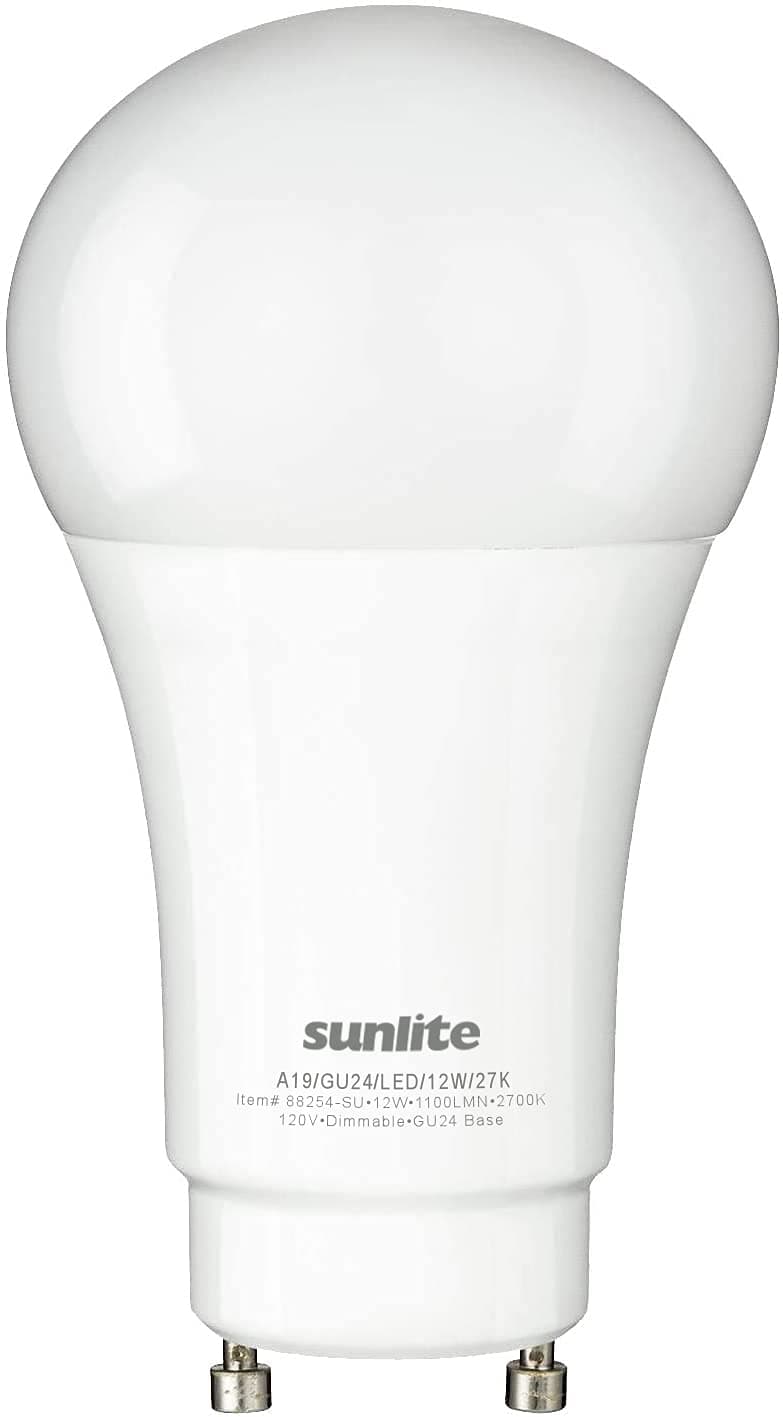 Sunlite A19 GU24 Dimmable Light Bulb, 11 Watts (75W Equivalent) 1100 Lumens, 2 Prong LED Twist and Lock Base, ETL Listed, Rated for Enclosed Fixtures, 2700K Soft White, 1 Pack