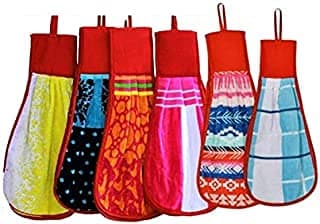 GenericPHF Essentials Microfiber Hanging Hand Towel Velvet Napkin for Kitchen and Wash Basin Towel (Set of 6 ) Color and Designs May Be Assorted