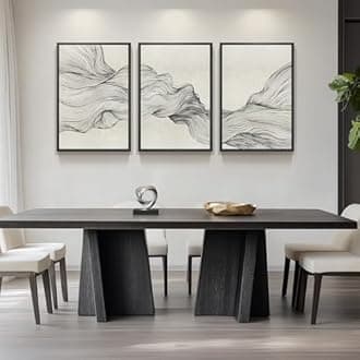 Large Framed Black and Beige Neutral Abstract Wall Art for Living Room, 3 Piece Modern Canvas Prints Paintings Artwork for Walls, Minimalist Lines Pictures for Hallway Stair Office Wall Decor 24x36 In