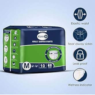 KareIn Classic Adult Diaper Pants, Medium 75-100 Cm (30"- 40"), 120 Count, Unisex, Leakproof, Elastic Waist, Wetness Indicator, Pack of 12