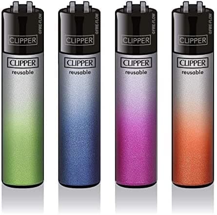 4 x Clipper Lighters Set,Metallic Gradient Silver MAXI LIGHTER Assorted Designs, Gas Lighter Refillable SET OF Received 4 NEW, GREAT GIFT SET DESIGN LIGHTER SET ( Metallic Gradient Silver)