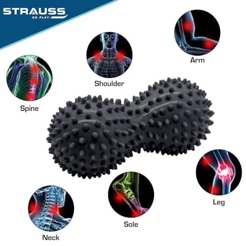 STRAUSS Peanut Shape Massage Ball | Trigger Point Release, Myofascial Release, Body Massager for Muscle Recovery, Yoga, Physical Therapy | Improve Flexibility, Mobility, & Blood Circulation (Black)